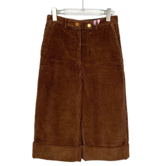 Gucci Dark Brown Leather Patch Cotton Corduroy Casual Trousers